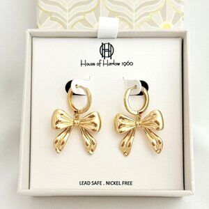 House of Harlow Gold Tone Bow Earrings on Hoop - New in Box